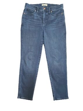 Madewell Women's Dark Wash Blue Denim Mid Rise Straight Slim Stretch